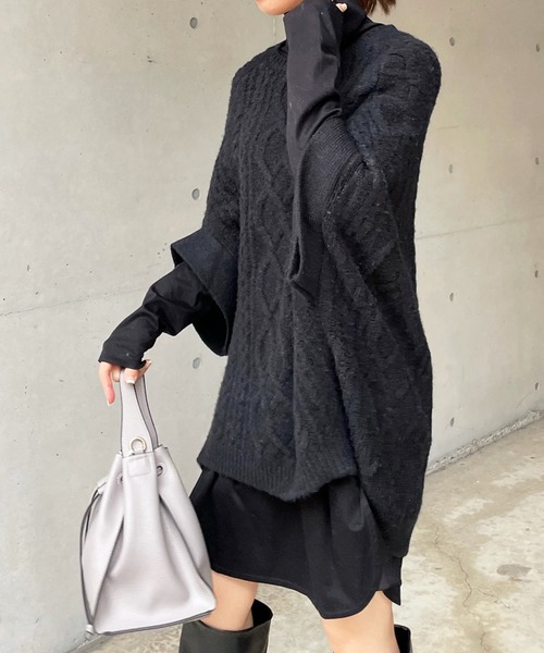 DouDou（ドゥドゥ）の「タートルロングチュニック（Tシャツ/カットソー・レディース・ブラック/オフホワイト/ライトベージュ・FREE）」の13枚目の写真