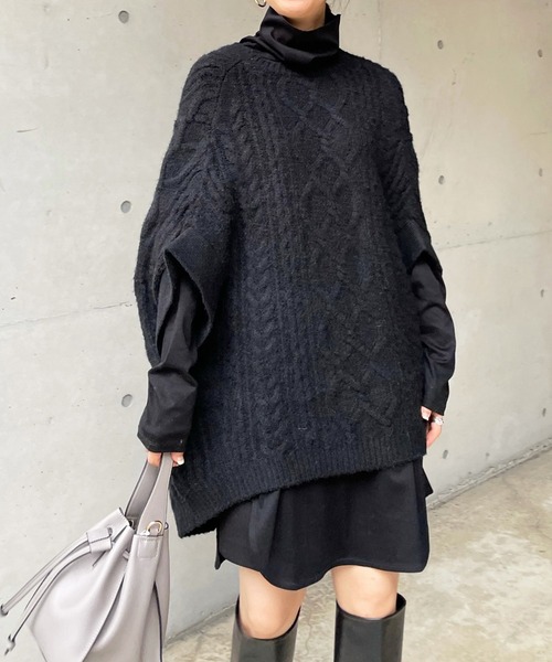 DouDou（ドゥドゥ）の「タートルロングチュニック（Tシャツ/カットソー・レディース・ブラック/オフホワイト/ライトベージュ・FREE）」の10枚目の写真