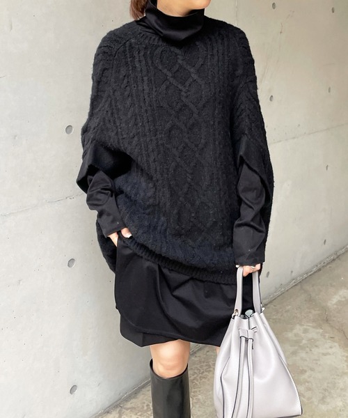 DouDou（ドゥドゥ）の「タートルロングチュニック（Tシャツ/カットソー・レディース・ブラック/オフホワイト/ライトベージュ・FREE）」の8枚目の写真