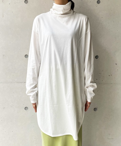 DouDou（ドゥドゥ）の「タートルロングチュニック（Tシャツ/カットソー・レディース・ブラック/オフホワイト/ライトベージュ・FREE）」の6枚目の写真