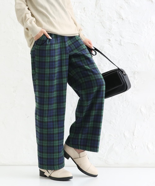 osharewalker（オシャレウォーカー）の「【廃盤】『裏フリースチェック柄ワイドパンツ』（その他パンツ・レディース・ブラック/レッド/ダークグリーン・1/2）」の22枚目の写真