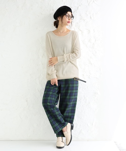 osharewalker（オシャレウォーカー）の「【廃盤】『裏フリースチェック柄ワイドパンツ』（その他パンツ・レディース・ブラック/レッド/ダークグリーン・1/2）」の4枚目の写真