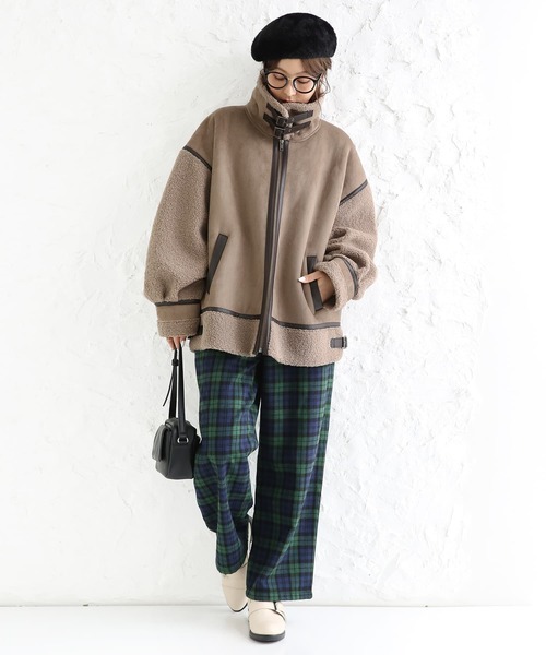 osharewalker（オシャレウォーカー）の「【廃盤】『裏フリースチェック柄ワイドパンツ』（その他パンツ・レディース・ブラック/レッド/ダークグリーン・1/2）」の13枚目の写真