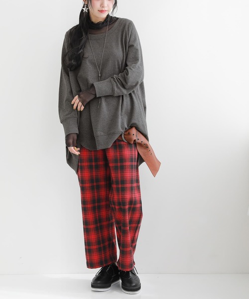osharewalker（オシャレウォーカー）の「【廃盤】『裏フリースチェック柄ワイドパンツ』（その他パンツ・レディース・ブラック/レッド/ダークグリーン・1/2）」の8枚目の写真
