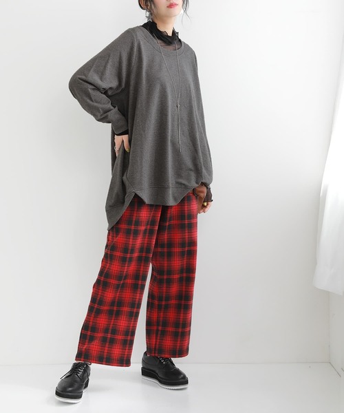 osharewalker（オシャレウォーカー）の「【廃盤】『裏フリースチェック柄ワイドパンツ』（その他パンツ・レディース・ブラック/レッド/ダークグリーン・1/2）」の11枚目の写真