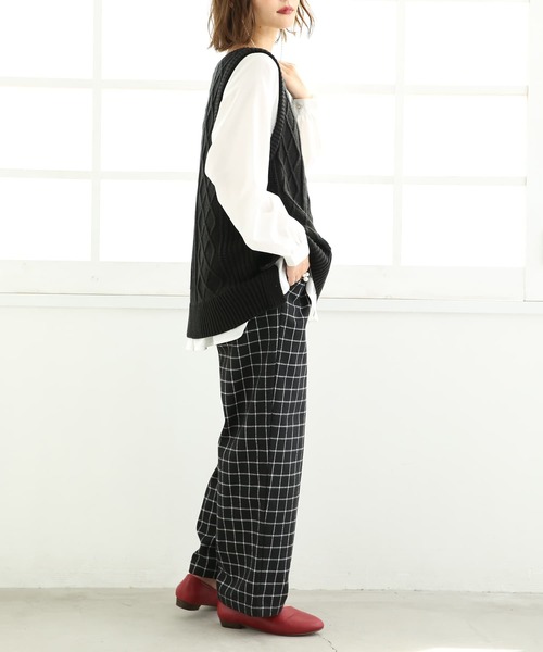 osharewalker（オシャレウォーカー）の「【廃盤】『裏フリースチェック柄ワイドパンツ』（その他パンツ・レディース・ブラック/レッド/ダークグリーン・1/2）」の5枚目の写真