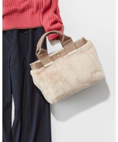 SHOO・LA・RUE（シューラルー）の「◆エコファー＆テープ仕切りトート（トートバッグ・レディース・ベージュ/サンドベージュ/ナチュラル/ピンク系9・00）」の7枚目の写真