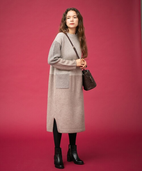 美品 ピーエスポールスミス ウールカシミヤカラーブロックニットワンピース M PS Paul Smith（ピーエスポールスミス）の「【洗える】ウールカシミヤ