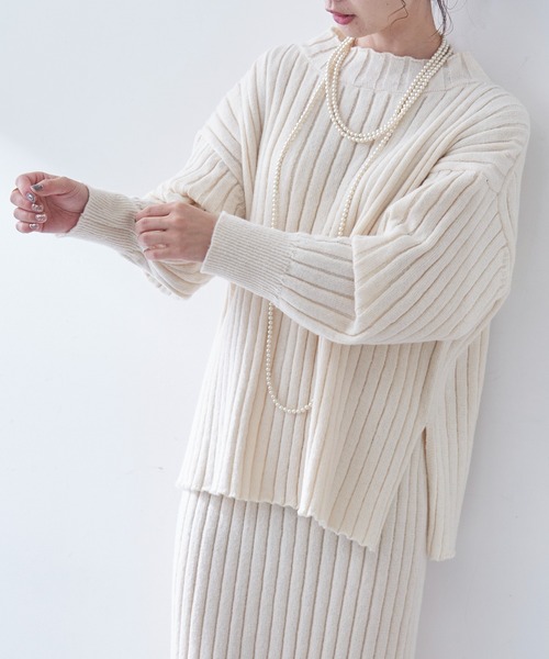 COLLAGE GALLARDAGALANTE（コラージュガリャルダガランテ）の「女性らしさ満点のリブニットセットアップ（セットアップ・レディース・オフホワイト/ミント・FREE）」の7枚目の写真