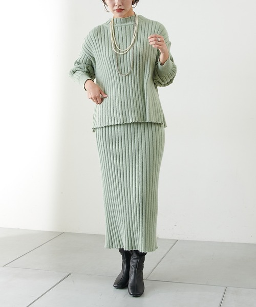 COLLAGE GALLARDAGALANTE（コラージュガリャルダガランテ）の「女性らしさ満点のリブニットセットアップ（セットアップ・レディース・オフホワイト/ミント・FREE）」の22枚目の写真