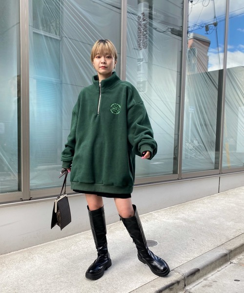 WHO'S WHO gallery（フーズフーギャラリー）の「【KOOKY'N/クーキー】BRONXフリースハーフジップ（Tシャツ/カットソー・メンズ・ブラック/ネイビー/グレー/グリーン/クリーム/マスタード・FREE）」の12枚目の写真