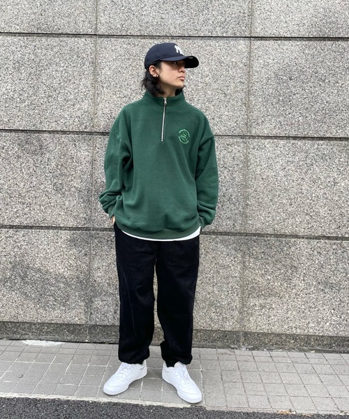 WHO'S WHO gallery（フーズフーギャラリー）の「【KOOKY'N/クーキー】BRONXフリースハーフジップ（Tシャツ/カットソー・メンズ・ブラック/ネイビー/グレー/グリーン/クリーム/マスタード・FREE）」の8枚目の写真