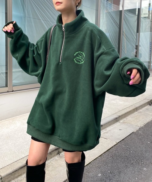 WHO'S WHO gallery（フーズフーギャラリー）の「【KOOKY'N/クーキー】BRONXフリースハーフジップ（Tシャツ/カットソー・メンズ・ブラック/ネイビー/グレー/グリーン/クリーム/マスタード・FREE）」の7枚目の写真