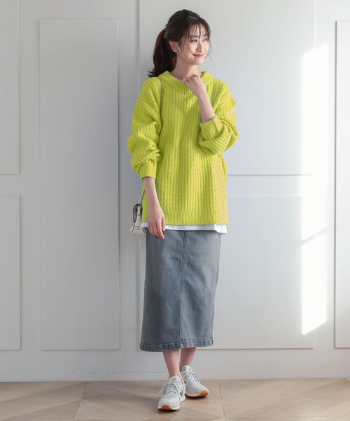 KOBE LETTUCE(コウベレタス)の「ハッピーカラー柄編みゆったりニット(ニット/セーター・レディース・アイボリー/グレー系/コーラルピンク/ブルー系/グリーン系・FREE)」の14枚目の写真