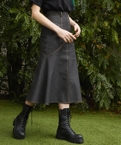 Keeepy（キーピー）の「【Keeepy】denim mermaid skirt（デニムスカート・レディース・ブラック/ネイビー・FREE）」の5枚目の写真