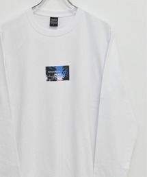 フロント ボックスプリント コットン 天竺 ロングTシャツ