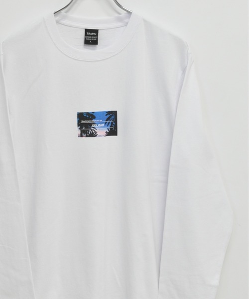 TRAP/U (トラップユー)の「フロント ボックスプリント コットン 天竺 ロングTシャツ(Tシャツ/カットソー・メンズ・ホワイト/パープル系その他/ブラック・L/M)」の2枚目の写真