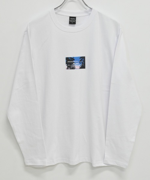 TRAP/U (トラップユー)の「フロント ボックスプリント コットン 天竺 ロングTシャツ(Tシャツ/カットソー・メンズ・ホワイト/パープル系その他/ブラック・L/M)」の4枚目の写真