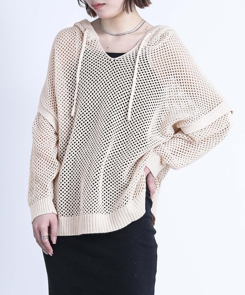 BEIGE メッシュパーカー Never mind the XU】mesh zip hoodie / 【ネバーマインド ザ エックス