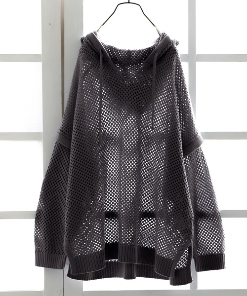 n'OrLABEL（ノアールレーベル）の「メッシュパーカー（パーカー・レディース・グレイッシュブルー/チャコール/ベージュ/ライトグリーン・FREE）」の12枚目の写真