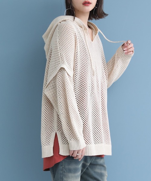 BEIGE メッシュパーカー yori ヨリ ダブルフレアメッシュパーカー