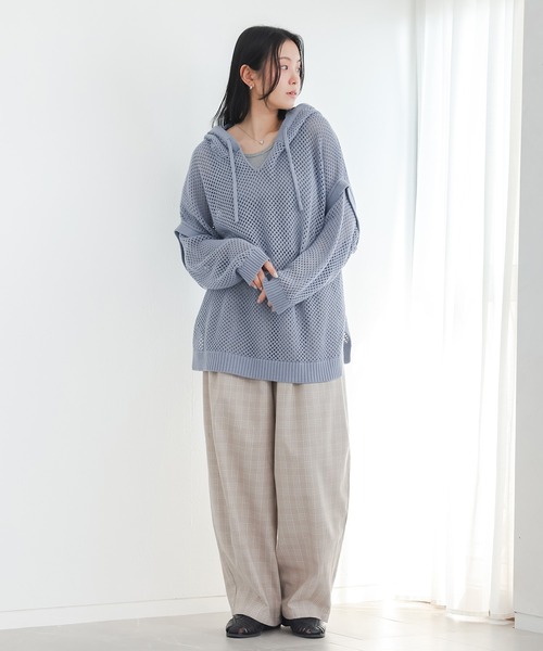 n'OrLABEL（ノアールレーベル）の「メッシュパーカー（パーカー・レディース・グレイッシュブルー/チャコール/ベージュ/ライトグリーン・FREE）」の22枚目の写真