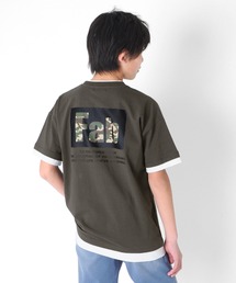 GLAZOS | 天竺・USAコットン ドロップショルダー袖裾レイヤード半袖Tシャツ(Tシャツ/カットソー)