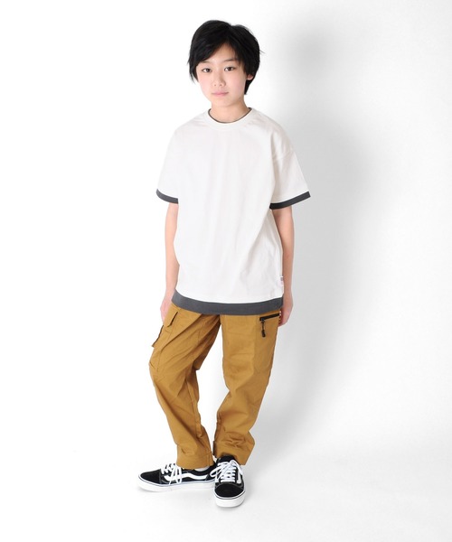 GLAZOS(グラソス)の「天竺・USAコットン ドロップショルダー袖裾レイヤード半袖Tシャツ(Tシャツ/カットソー・キッズ・ホワイト/チャコールグレー/イエロー・130cm/140cm/150cm/160cm/170cm)」の9枚目の写真