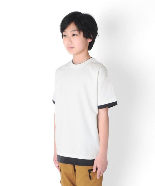 GLAZOS(グラソス)の「天竺・USAコットン ドロップショルダー袖裾レイヤード半袖Tシャツ(Tシャツ/カットソー・キッズ・ホワイト/チャコールグレー/イエロー・130cm/140cm/150cm/160cm/170cm)」の11枚目の写真