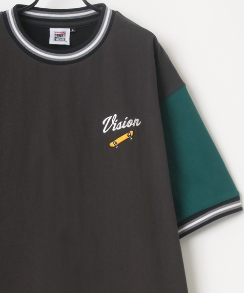 VISION STREET WEAR(ヴィジョンストリートウェア)の「VISION STREET WEAR/ヴィジョンストリートウェア オーバーサイズ バックプリント カレッジロゴ刺繍 フロント ワンポイント刺繍 半袖Tシャツ/リブライン リンガーT/クレイジー ラグランT(Tシャツ/カットソー・メンズ・ホワイト/チャコールグレー/グリーン/ホワイト系その他/グレー系その他/グリーン系その他/ブルー系その他/ロイヤルブルー・LL/M/L)」の22枚目の写真
