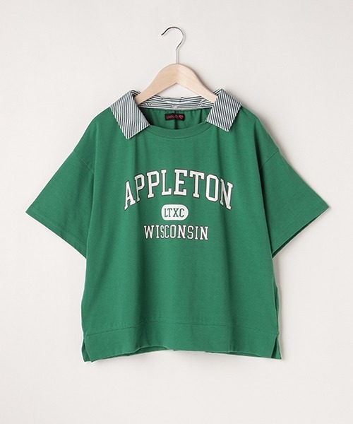 LOVETOXIC（ラブトキシック）の「衿着脱カレッジ半T（Tシャツ/カットソー・キッズ・グリーン/アイボリー/チャコール・M/L/S/SS）」の3枚目の写真