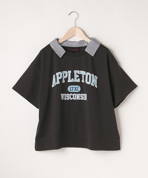 LOVETOXIC（ラブトキシック）の「衿着脱カレッジ半T（Tシャツ/カットソー・キッズ・グリーン/アイボリー/チャコール・M/L/S/SS）」の2枚目の写真