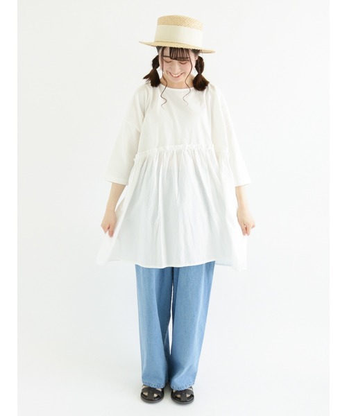 Samansa Mos2(サマンサ モスモス)の「7分袖ドッキングチュニック(Tシャツ/カットソー・レディース・ブラック/グレー/オフホワイト/ピンク・フリ-)」の8枚目の写真