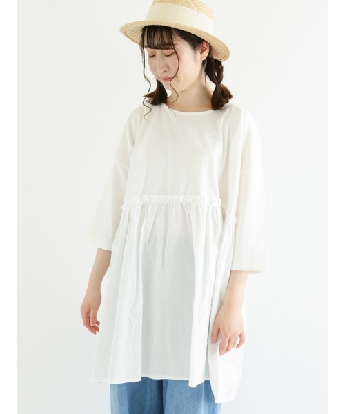 Samansa Mos2(サマンサ モスモス)の「7分袖ドッキングチュニック(Tシャツ/カットソー・レディース・ブラック/グレー/オフホワイト/ピンク・フリ-)」の9枚目の写真