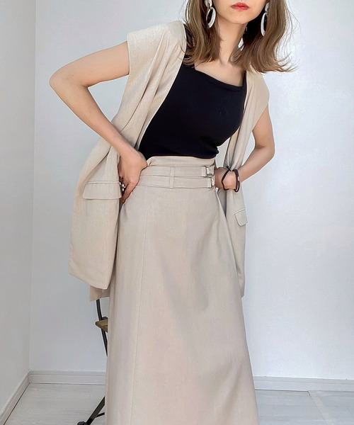 JUNOAH（ジュノア）の「リネン混オープンサイドベスト（ベスト・レディース・アイボリー/ブラック/モカ/ベージュ・FREE）」の6枚目の写真