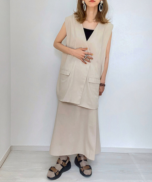 JUNOAH（ジュノア）の「リネン混オープンサイドベスト（ベスト・レディース・アイボリー/ブラック/モカ/ベージュ・FREE）」の7枚目の写真