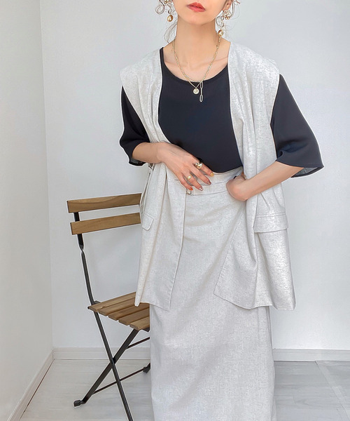 JUNOAH（ジュノア）の「リネン混オープンサイドベスト（ベスト・レディース・アイボリー/ブラック/モカ/ベージュ・FREE）」の10枚目の写真