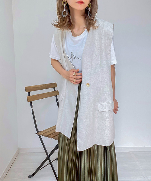 JUNOAH（ジュノア）の「リネン混オープンサイドベスト（ベスト・レディース・アイボリー/ブラック/モカ/ベージュ・FREE）」の11枚目の写真