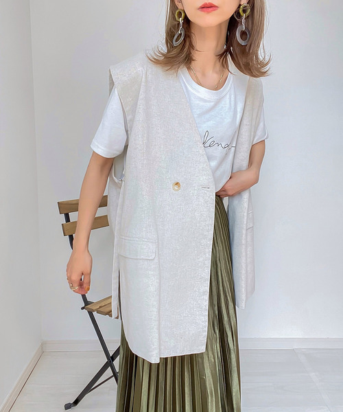 JUNOAH（ジュノア）の「リネン混オープンサイドベスト（ベスト・レディース・アイボリー/ブラック/モカ/ベージュ・FREE）」の12枚目の写真