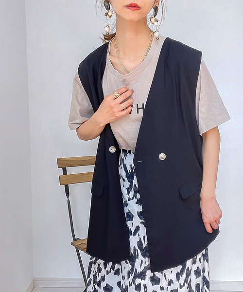 JUNOAH（ジュノア）の「リネン混オープンサイドベスト（ベスト・レディース・アイボリー/ブラック/モカ/ベージュ・FREE）」の14枚目の写真