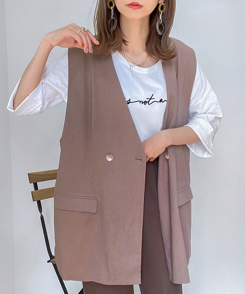 JUNOAH（ジュノア）の「リネン混オープンサイドベスト（ベスト・レディース・アイボリー/ブラック/モカ/ベージュ・FREE）」の20枚目の写真