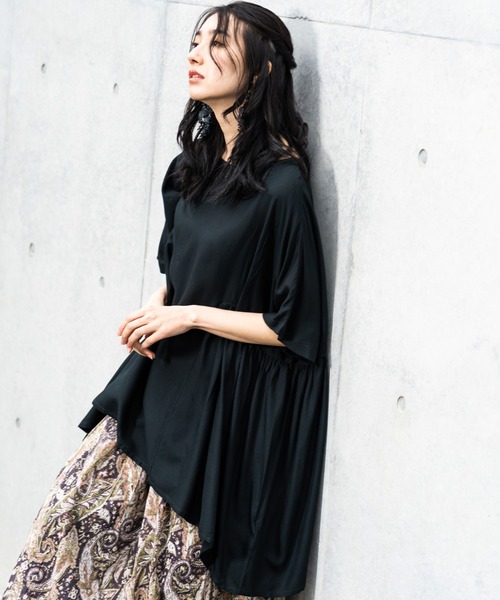 NAVY（ネイビー）の「インドレーヨン 脇切替ブラウス（シャツ/ブラウス・レディース・ブルー/ピンク/ダークグリーン・フリー）」の2枚目の写真