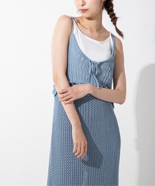 MILLION CARATS（ミリオンカラッツ）の「夏のスタイリングを格上げする麻タッチがシーズンムードを高めるキャミニットワンピース（ワンピース・レディース・ブラック/ベージュ/ブルー・FREE）」の15枚目の写真