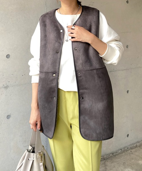 DouDou(ドゥドゥ)の「リバーシブル異素材切替ファーベスト(その他アウター・レディース・ベージュ/ブラウン・FREE)」の19枚目の写真