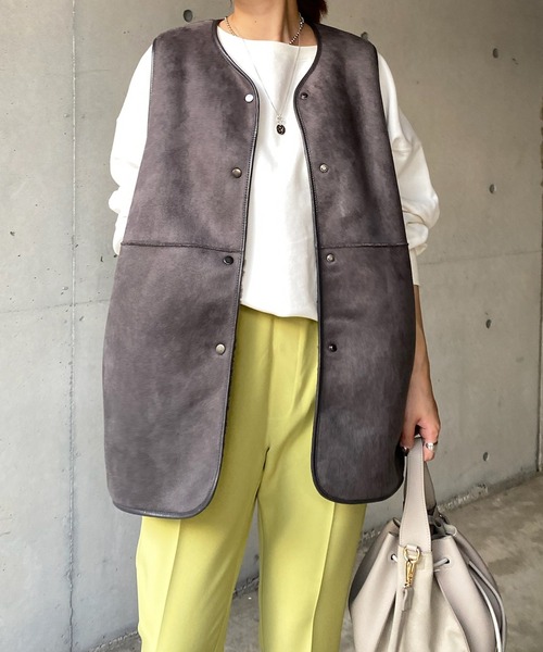 DouDou(ドゥドゥ)の「リバーシブル異素材切替ファーベスト(その他アウター・レディース・ベージュ/ブラウン・FREE)」の20枚目の写真
