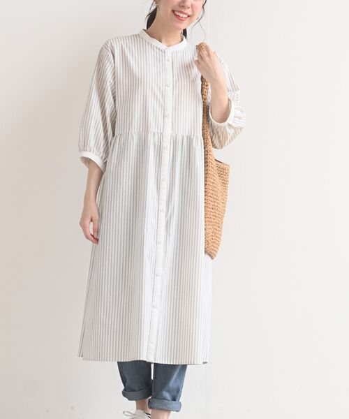 rps（アールピーエス）の「バンドカラー７分袖シャツワンピース（シャツワンピース・レディース・ブラック/ネイビー/ブルー/グリーン/ブラック系その他2・フリー）」の5枚目の写真