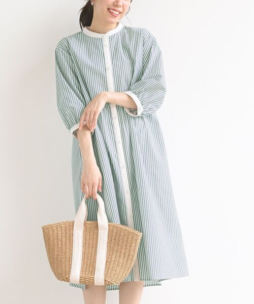 rps（アールピーエス）の「バンドカラー７分袖シャツワンピース（シャツワンピース・レディース・ブラック/ネイビー/ブルー/グリーン/ブラック系その他2・フリー）」の4枚目の写真