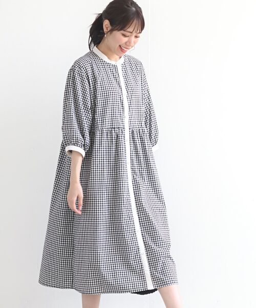 rps（アールピーエス）の「バンドカラー７分袖シャツワンピース（シャツワンピース・レディース・ブラック/ネイビー/ブルー/グリーン/ブラック系その他2・フリー）」の2枚目の写真