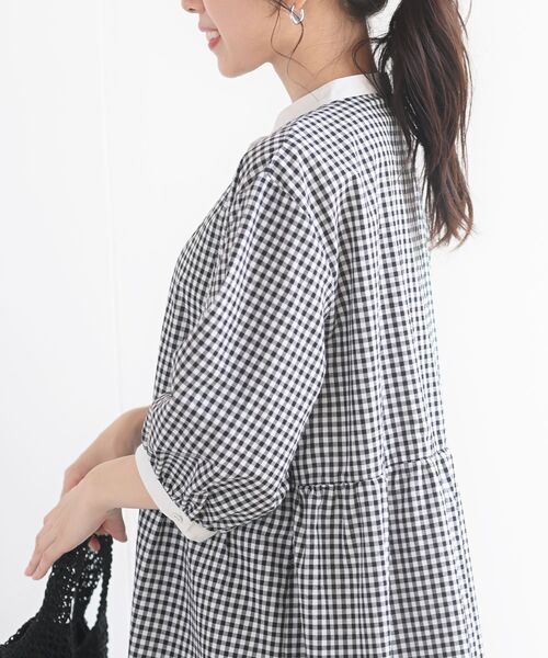 rps（アールピーエス）の「バンドカラー７分袖シャツワンピース（シャツワンピース・レディース・ブラック/ネイビー/ブルー/グリーン/ブラック系その他2・フリー）」の12枚目の写真