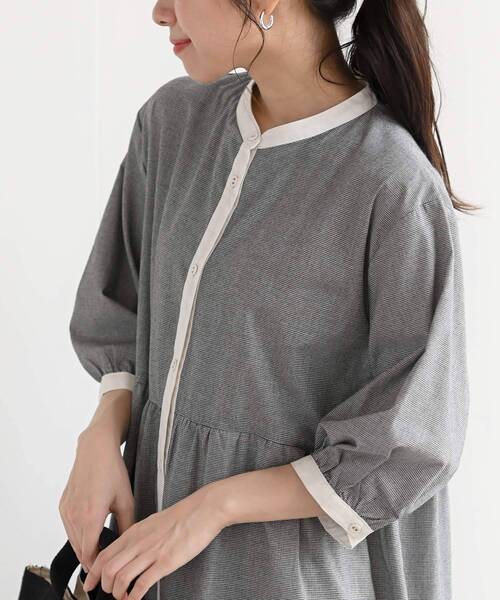 rps（アールピーエス）の「バンドカラー７分袖シャツワンピース（シャツワンピース・レディース・ブラック/ネイビー/ブルー/グリーン/ブラック系その他2・フリー）」の8枚目の写真